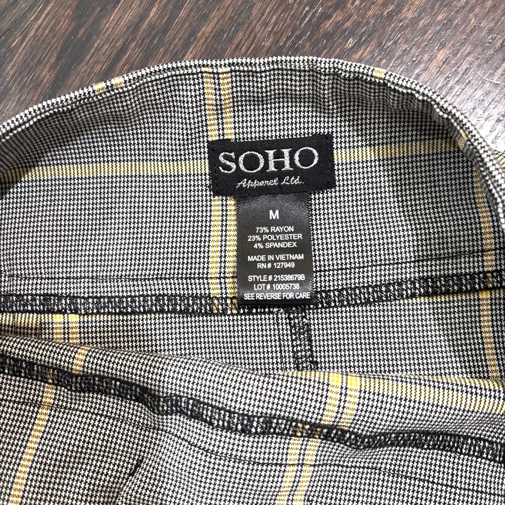 NWOT Soho Apparel M Stretch Gray Yellow Black White Plaid Belted Pencil Skirt. - Picture 8 of 9